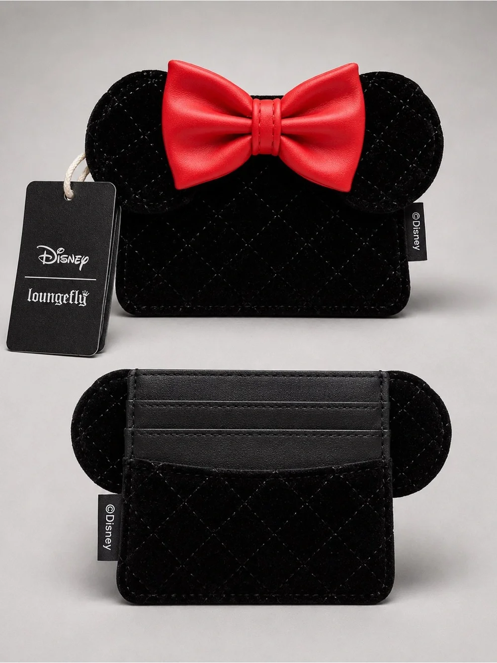 Loungefly Disney Minnie Mouse Quilted Velvet Ears Cardholder Red Bow NWT